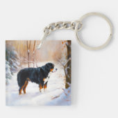 Bernese Berghond Laat het Sneeuwen Kerstmis  Sleutelhanger (Achterkant)