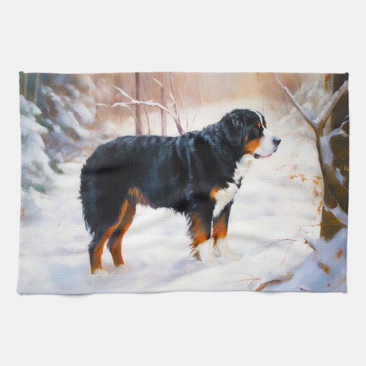 Bernese Berghond Laat het Sneeuwen Kerstmis  Theedoek (Horizontaal)