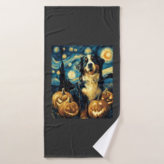 Bernese Berghond Mopshond Halloween Jack O Lantern Badhanddoek (Badhanddoek)