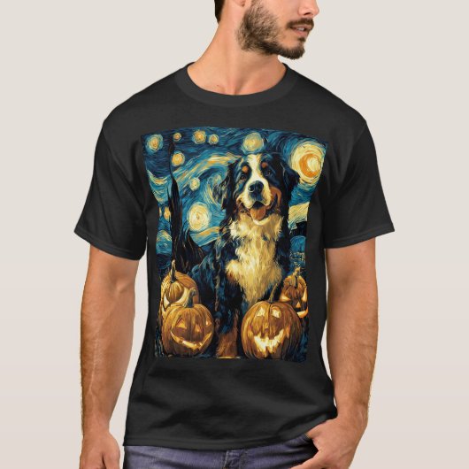 Bernese Berghond Mopshond Halloween Jack O Lantern T-shirt (Voorkant)