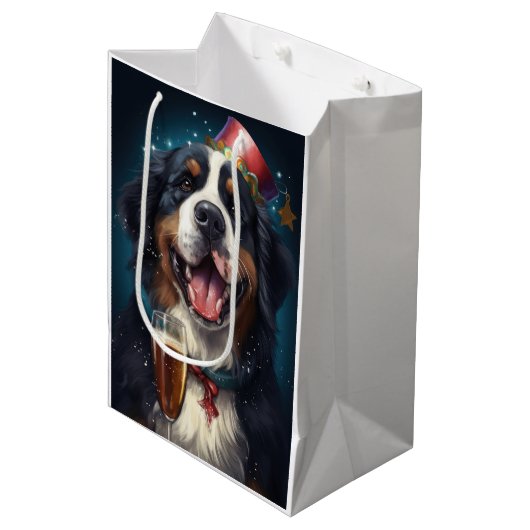 Bernese Berghond Nieuwjaar Medium Cadeauzakje (Voorkant Gekanteld)