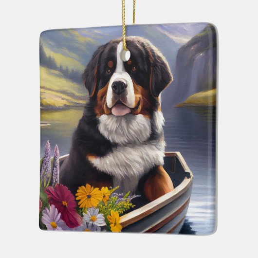 Bernese Berghond op een Peddel: Een Schitterend Av Keramisch Ornament (Links)