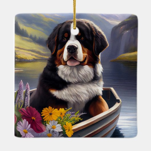Bernese Berghond op een Peddel: Een Schitterend Av Keramisch Ornament (Achterkant)