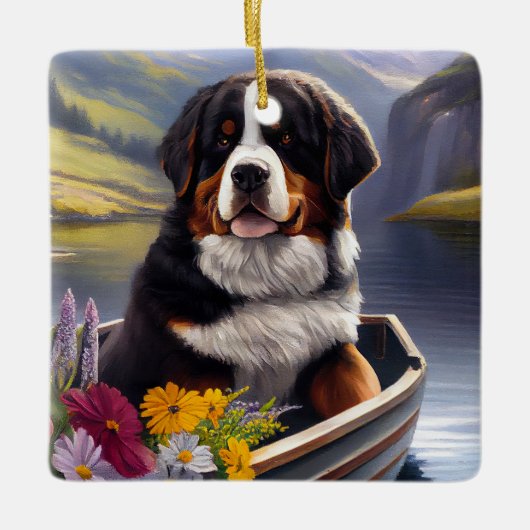 Bernese Berghond op een Peddel: Een Schitterend Av Keramisch Ornament (Voorkant)