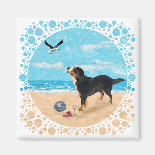 Bernese Berghond op het Strand Magneet (Voorkant)