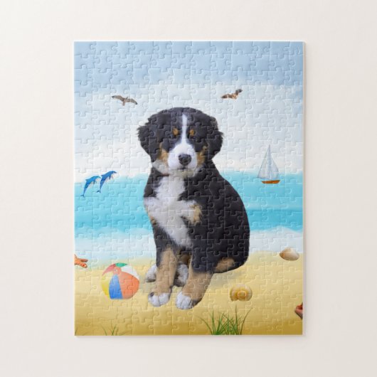 bernese berghond op strand legpuzzel (Verticaal)