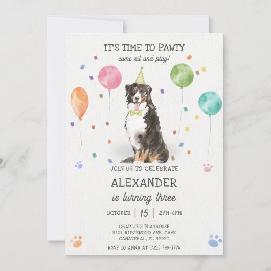 Bernese Berghond Pawty Puppy Verjaardag Roze  Kaart (Voorkant)