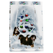 Bernese Berghond Puppy's Kerstmis Medium Cadeauzakje (Voorkant)