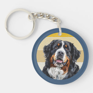 Bernese Berghond Retro Achtergrond Sleutelhanger