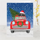 Bernese Berghond Rijdt Auto In Sneeuw Kerstmis Kaart (Gele Bloem)