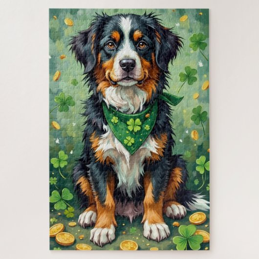 Bernese Berghond St. Patrick's Day GeluksHond Legpuzzel (Verticaal)