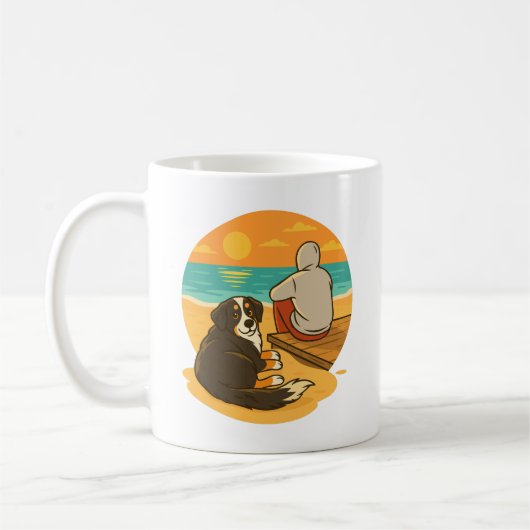 Bernese Berghond Sunset Beach Gezelschap Koffiemok (Links)