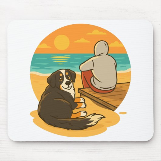 Bernese Berghond Sunset Beach Gezelschap Muismat (Voorkant)