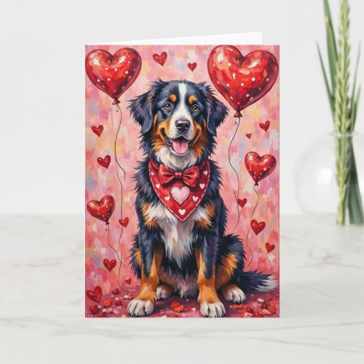 Bernese Berghond Valentijnsdag met Harten Kaart (Voorkant)