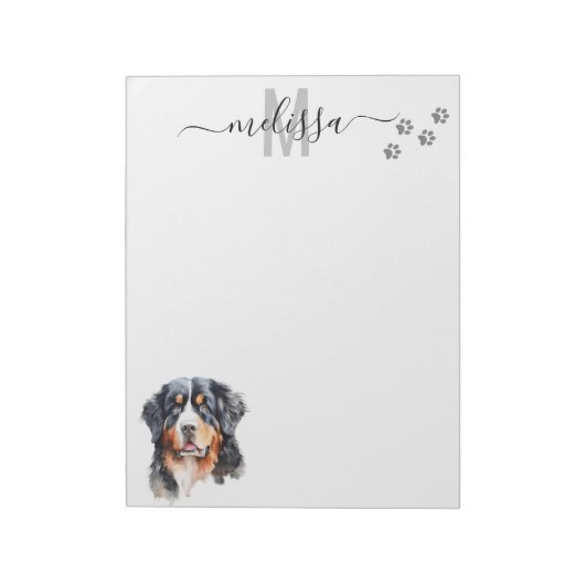 Bernese Berghond Watercolor Monogram Notitieblok (Linkerzijde)
