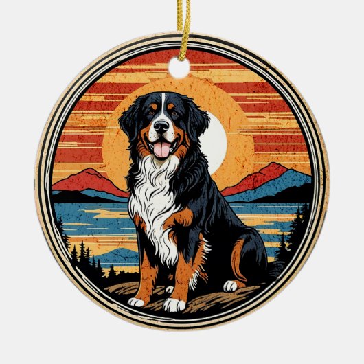 Bernese Berghond Zomerzonsondergang Keramisch Ornament (Voorkant)