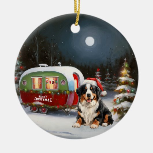 Bernese Bergkaravaan Kerst Avontuur Keramisch Ornament (Voorkant)