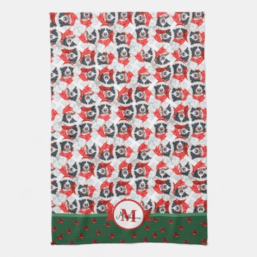 Bernese Bergpatroon Monogram Kerst Hond Theedoek (Verticaal)