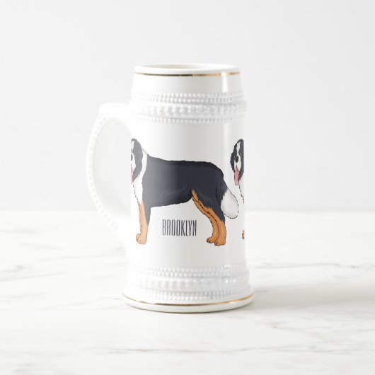 Bernese cartoon van berghond bierpul (Voorkant links)