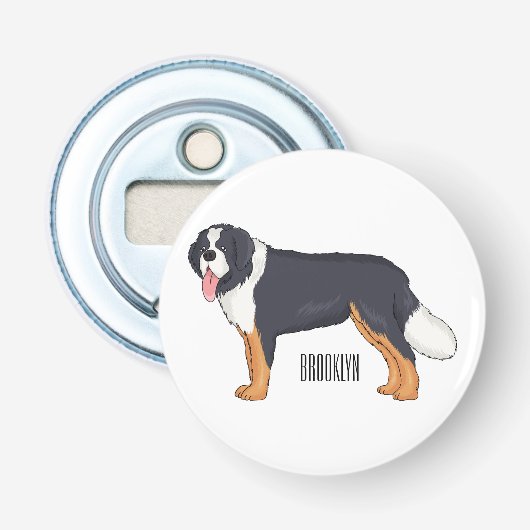 Bernese cartoon van berghond button flesopener (Voorkant)