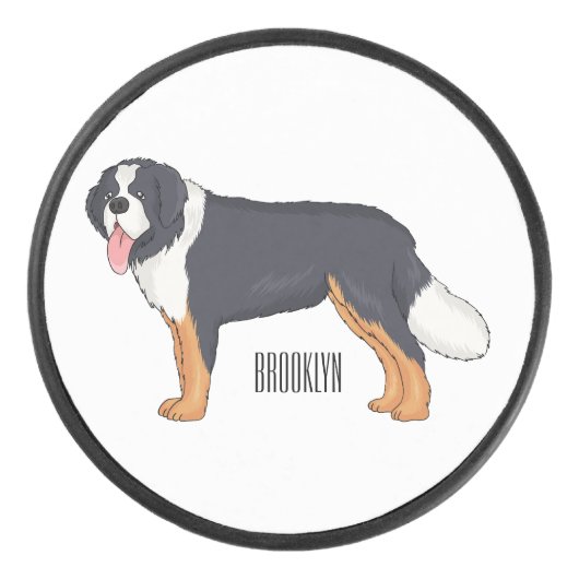 Bernese cartoon van berghond hockey puck (Voorkant)
