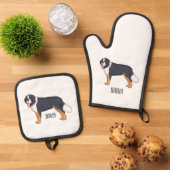 Bernese cartoon van berghond ovenwant & pannenlap set (Top down)