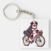 Bernese Hond Biker, Berner cruiser fiets avontuur Sleutelhanger (voorkant)