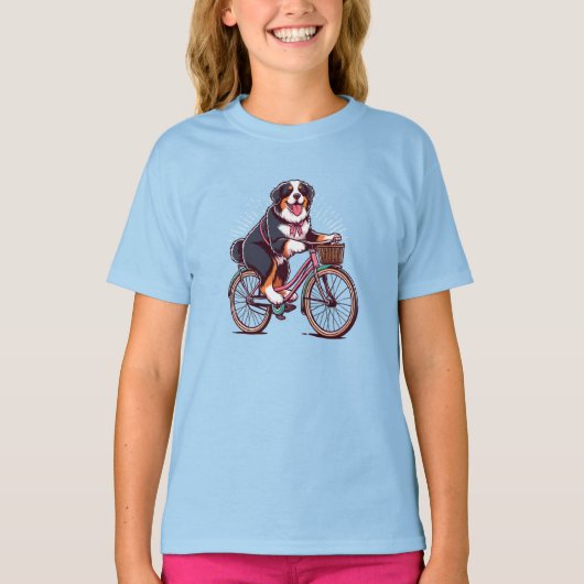 Bernese Hond Biker, Berner cruiser fiets avontuur T-shirt (Voorkant)