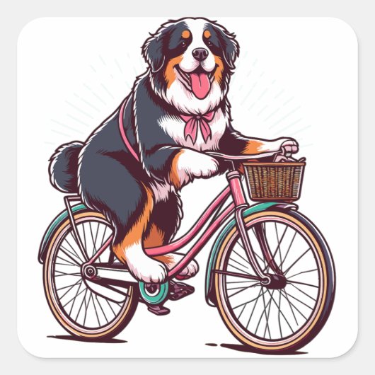 Bernese Hond Biker, Berner cruiser fiets avontuur Vierkante Sticker (Voorkant)