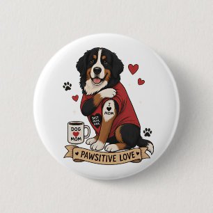 Bernese Hond met Tatoeage Illustratie I Hart Moede Ronde Button 5,7 Cm