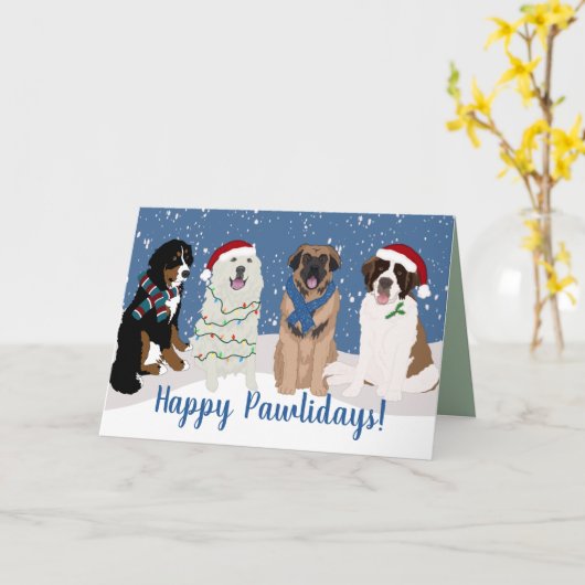 Bernese Leonberger Pyrenees St Bernard Kerstmis Kaart (Gele Bloem)