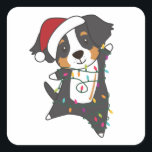 Bernese Merry Christmas Happy Christmas Dogs Vierkante Sticker<br><div class="desc">The Bernese Sennenhund for Christmas with fairy lights. Funny animals with gifts for the folidays. Also funny for Christmas in July. Dog are sweet animals and perfect for Christmas.</div>