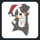 Bernese Merry Christmas Happy Christmas Dogs Vierkante Sticker<br><div class="desc">The Bernese Sennenhund for Christmas with fairy lights. Funny animals with gifts for the folidays. Also funny for Christmas in July. Dog are sweet animals and perfect for Christmas.</div>