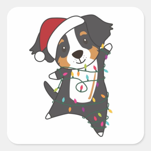 Bernese Merry Christmas Happy Christmas Dogs Vierkante Sticker (Voorkant)