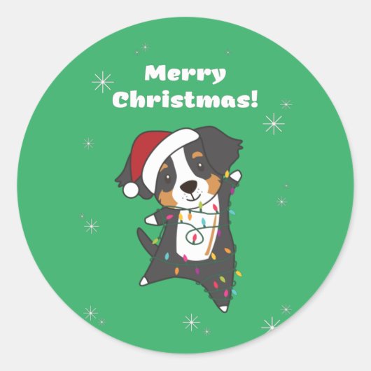 Bernese Merry KerstHappy Kerstmis Klasse Ronde Sticker (Voorkant)
