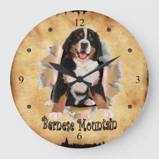 Bernese Mountain Breaks Through Paper Bag Clock! ~ Grote Klok (Voorkant)