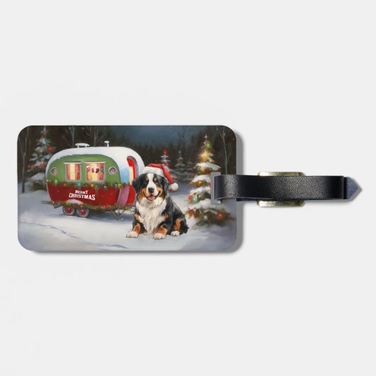 Bernese Mountain Caravan Kerstavontuur Bagagelabel (Achterkant horizontaal)