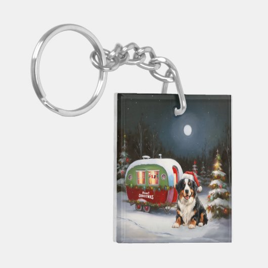 Bernese Mountain Caravan Kerstavontuur Sleutelhanger (Voorkant Links)