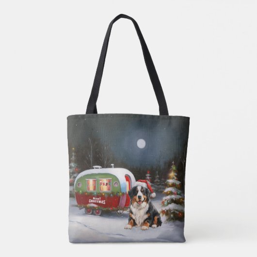 Bernese Mountain Caravan Kerstavontuur Tote Bag (Achterkant)