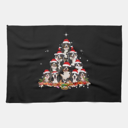 Bernese Mountain Christmas Tree Dog Santa Xmas Fun Theedoek (Horizontaal)