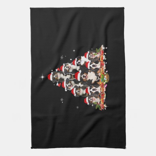 Bernese Mountain Christmas Tree Dog Santa Xmas Fun Theedoek (Verticaal)