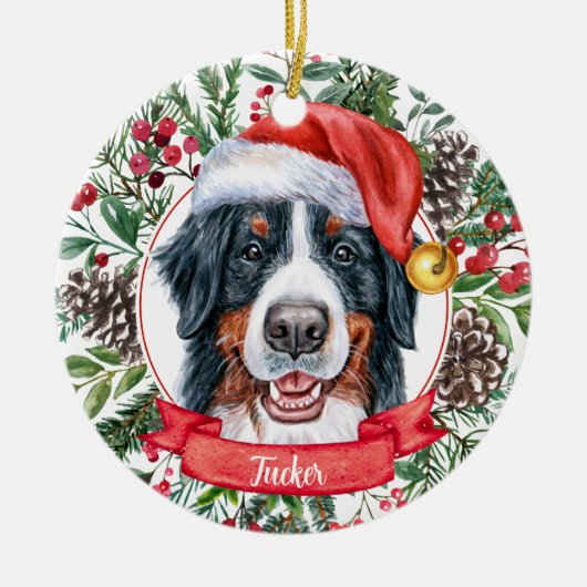 Bernese Mountain Dog Aangepast kerstversiering Keramisch Ornament (Voorkant)