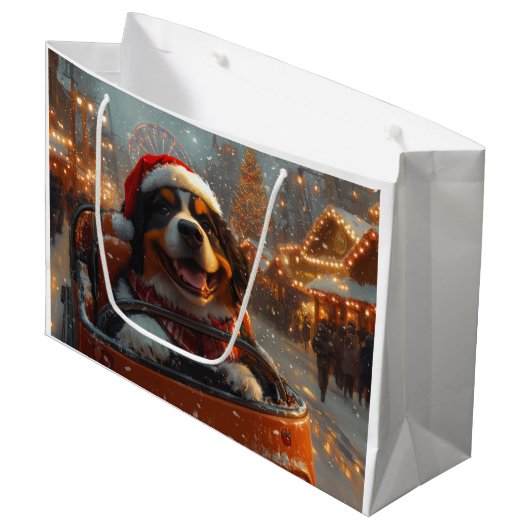 Bernese Mountain Dog Achterbaan Kerst Groot Cadeauzakje (Voorkant Gekanteld)