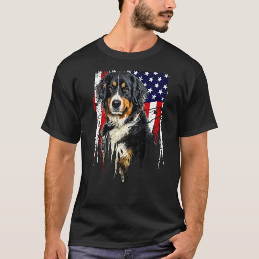 Bernese Mountain Dog American Flag USA Bernese Mou T-shirt (Voorkant)