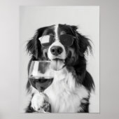 Bernese Mountain Dog and Wine Wall Art, Black and Poster (Voorkant)