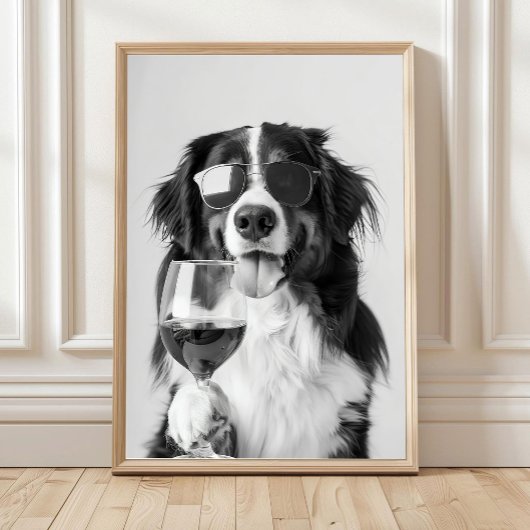 Bernese Mountain Dog and Wine Wall Art, Black and Poster