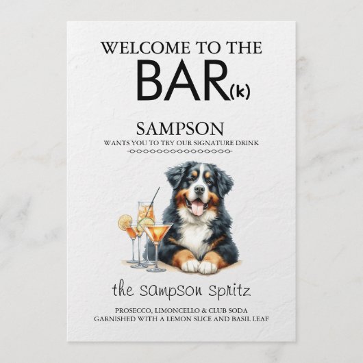 Bernese Mountain Dog Bar Menu (Voorkant)