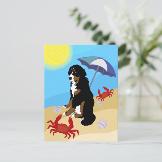 Bernese Mountain Dog Beach Briefkaart (Staand voorkant)