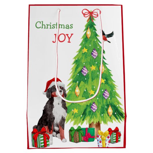 Bernese Mountain Dog, Bird en kerstboom Medium Cadeauzakje (Achterkant)
