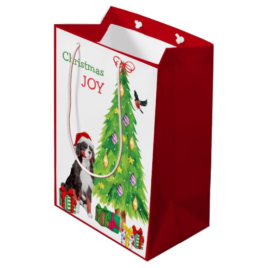 Bernese Mountain Dog, Bird en kerstboom Medium Cadeauzakje (Achterkant Gekanteld)